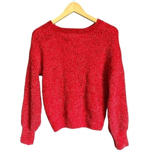 Y2K Chenille Cable Knit Sweater Red Super Soft - Picture 3 of 10